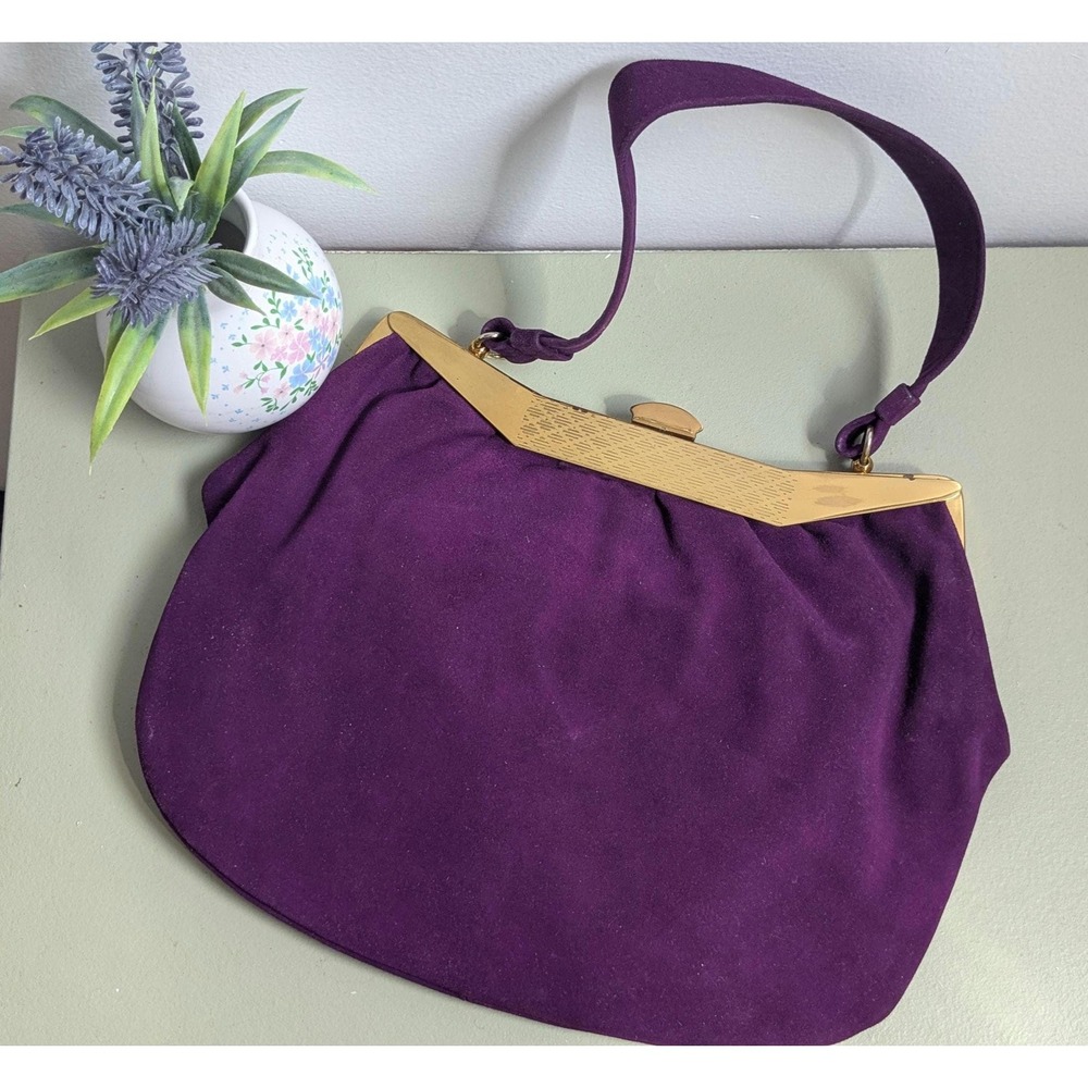 Vintage Coret Purple Suede Handbag Gold Frame 1960s Canadian Purse